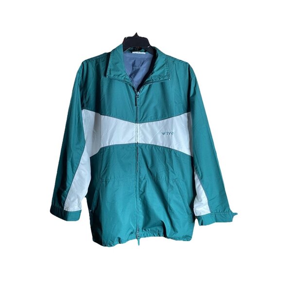 TYR Jacket Men's sz Large Green White Full Zip Windbreaker Swim - Picture 1 of 11
